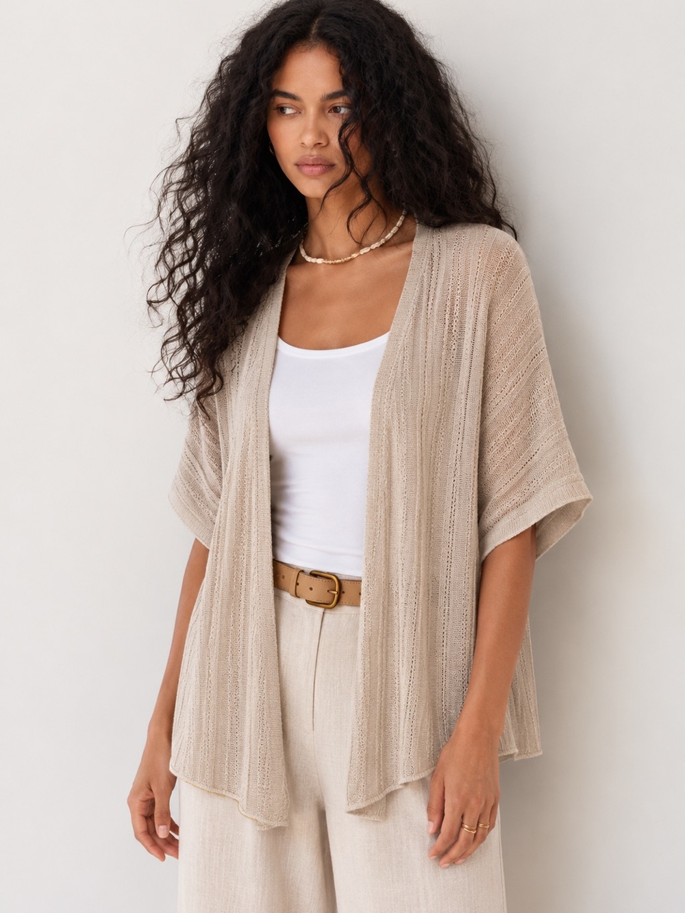 Joie Linen Blend Open Front Kimono Cardigan Beige XL Lightweight Drape Boho